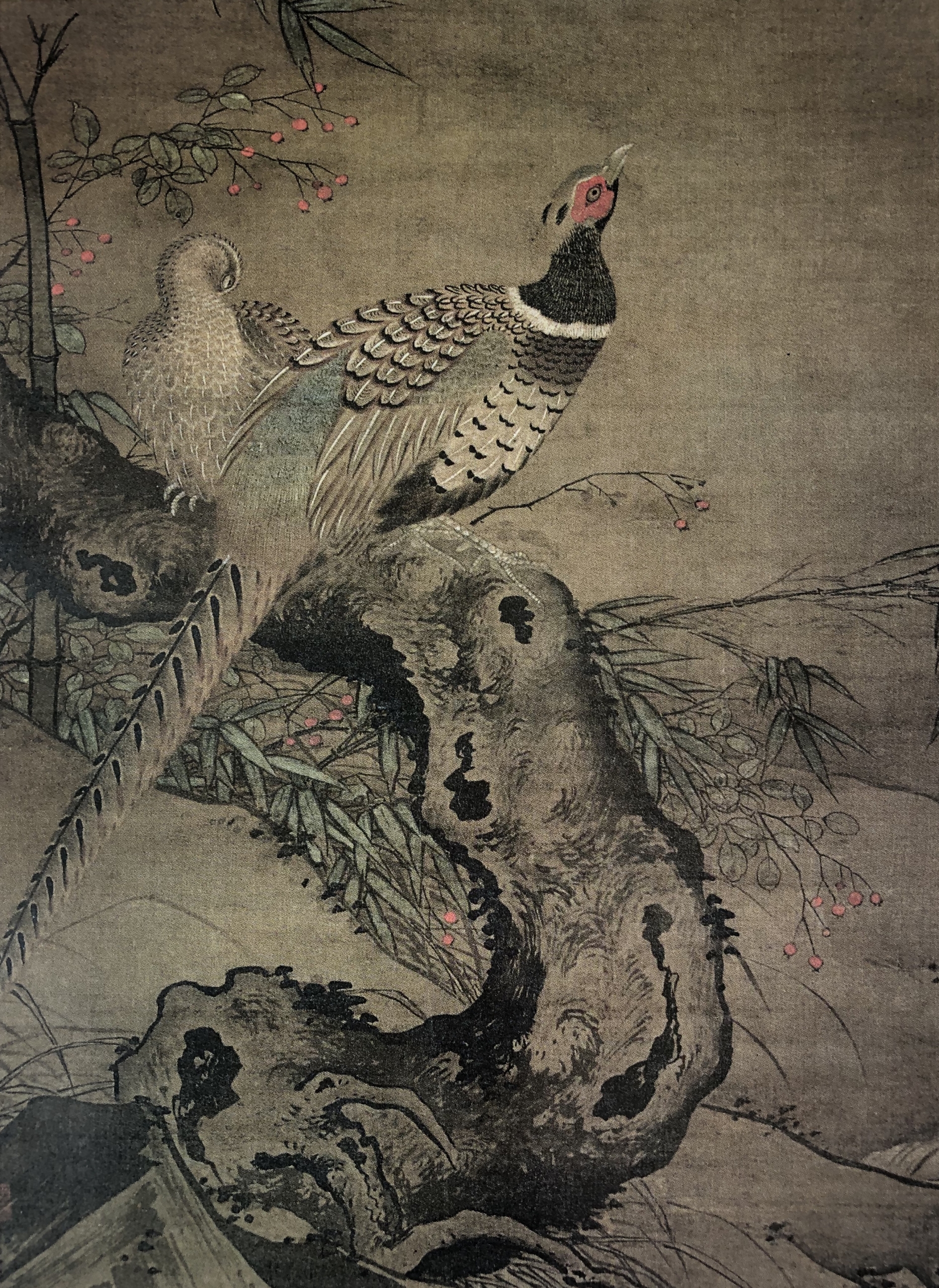 中国　工芸品　書画　掛軸　明・呂紀「桂菊山禽圖」 　故宮博物院監製 V　1607